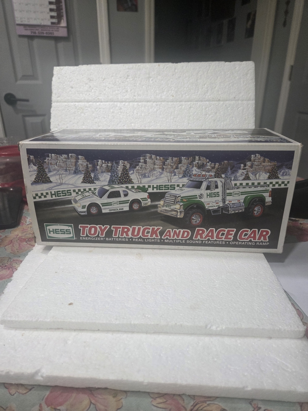 HESS 2011 Toy Truck and Race Car - Green and White